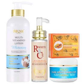 AILKE Multi Vitamin Whitening Body Lotion With Vitamins A,E,B3,B5, Increase Skin Radiance, Even Skin Tone, Moisturizer Cream (Color: 4 In 1 Set)
